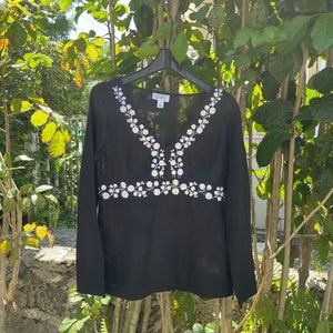 Ann Taylor Black Tunic with White Floral Design